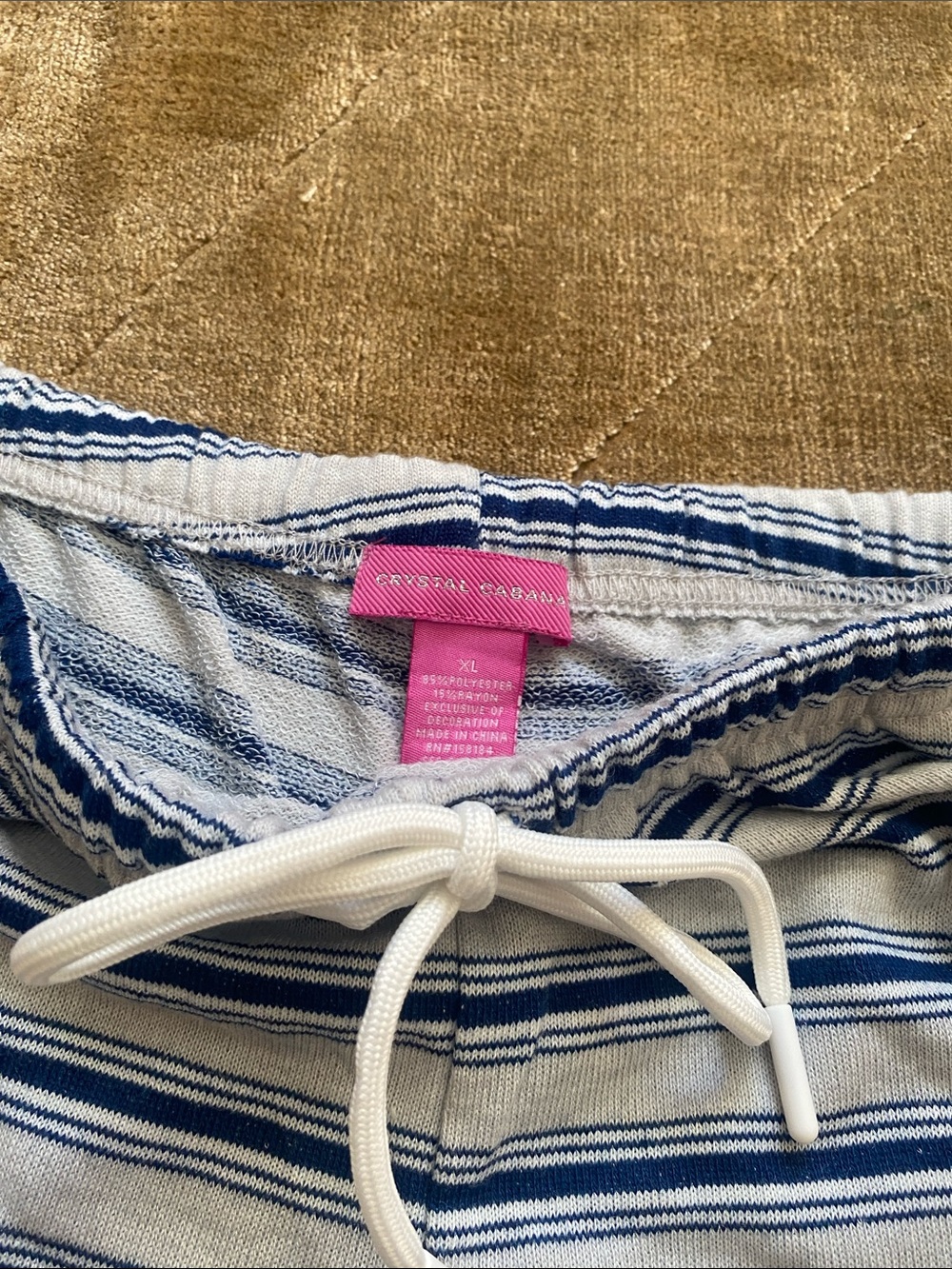 Retro Striped Blue & White Drawstring Shorties - Picture 2 of 3
